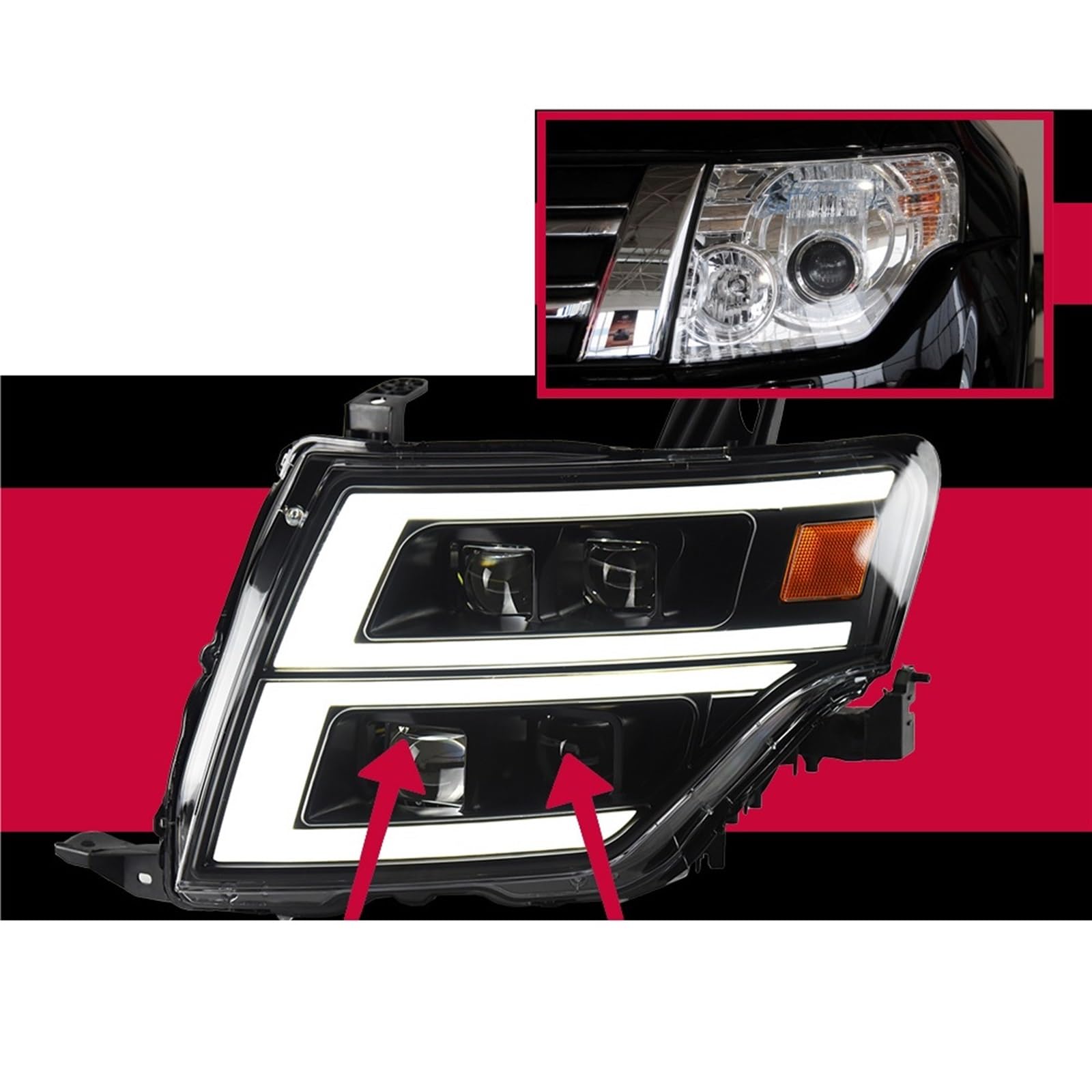 Auto Styling Scheinwerfer Kompatibel for Pajero V93 V95 V97 2006-2020 L-ED DRL Foco for Kopf Lampe L-ed Projektor Objektiv Upgrade Zubehör(Left) von EPNYWJTE