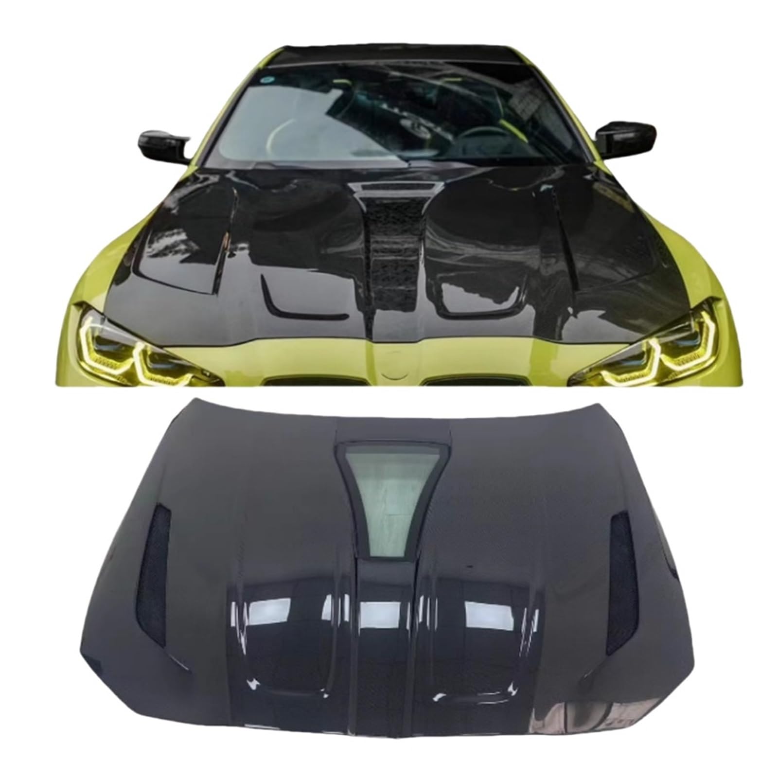IMP Style Real Carbon Fiber Transparent Frontstoßstange Motorhaube Motorhaube Entlüftungsabdeckung Kompatibel for BMW M3 M4 G80 G82 G83 2021 2022 2023 2024(Single-sided carbon) von EPNYWJTE