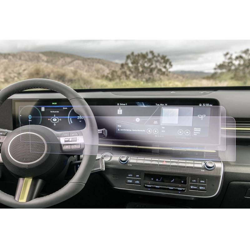 EQAUHYB Auto-Bildschirmfolie Kompatibel Mit Hyundai Für Kona SX2 2023 2024 Auto-GPS-Navigation Und Armaturenbrett-Displayschutzfolie Aus Gehärtetem Glas(Left Hand Drive) von EQAUHYB