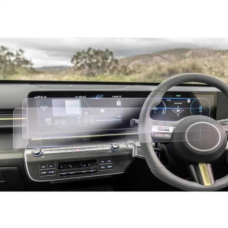 EQAUHYB Auto-Bildschirmfolie Kompatibel Mit Hyundai Für Kona SX2 2023 2024 Auto-GPS-Navigation Und Armaturenbrett-Displayschutzfolie Aus Gehärtetem Glas(Right Hand Drive) von EQAUHYB