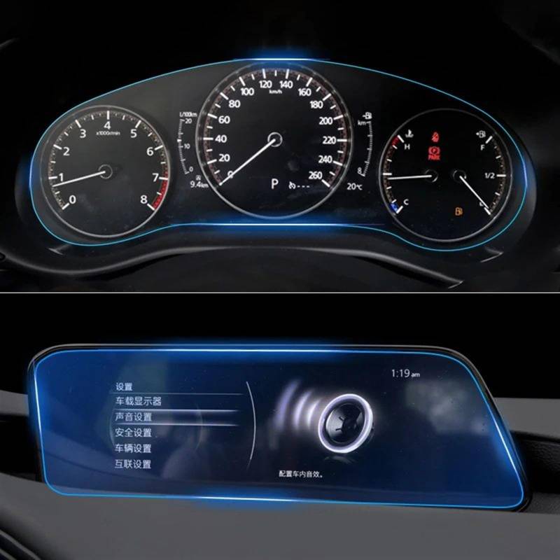 EQAUHYB Auto-Bildschirmfolie Kompatibel Mit Mazda 3 Für Axela CX30 2019 2020 2021 2022 8,8-Zoll-Autonavigationsbildschirm, Gehärteter Glasschutzfilm, TPU-Armaturenbrett(2PCS) von EQAUHYB
