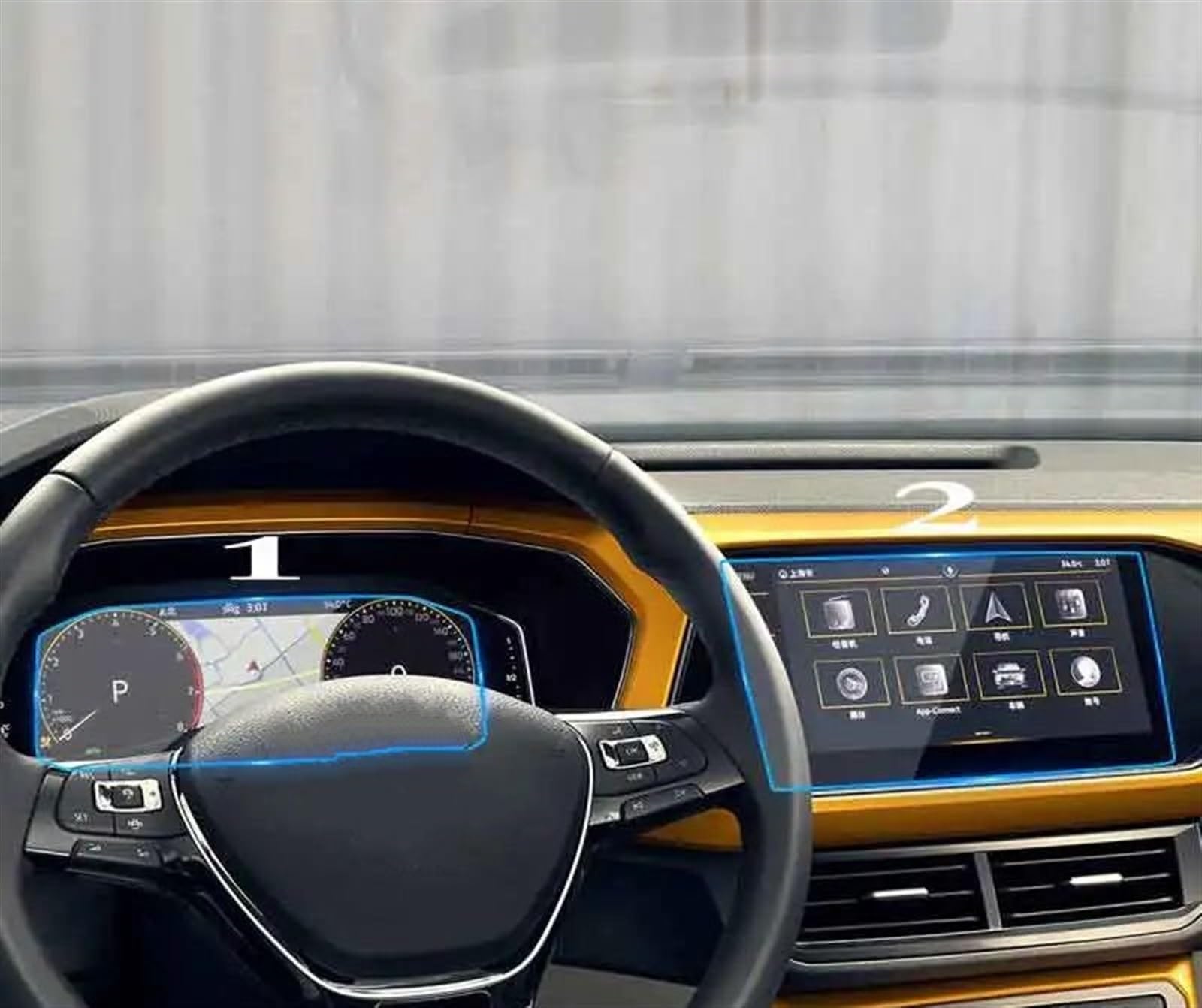 EQAUHYB Auto-Bildschirmfolie Kompatibel Mit VW Für Taos Für T-Cross 2022 Auto-GPS-Navigation Und Armaturenbrett-Displayschutzfolie Aus Gehärtetem Glas(1 Set) von EQAUHYB