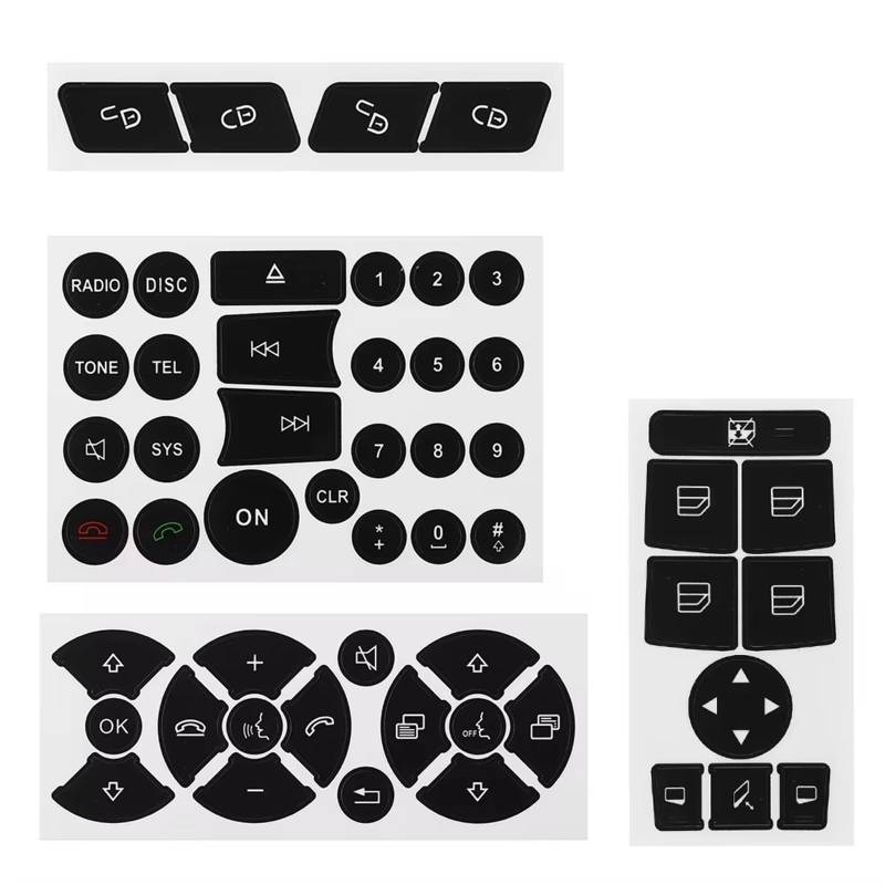 EQAUHYB Auto Knopf Aufkleber Kompatibel Mit Benz Für 2007 2008–2014. Autoknopf-Reparaturaufkleber, AC-Steuerung Für Radio, Armaturenbrett, Fensterschalter, Lenkradaufkleber, 1 Set von EQAUHYB