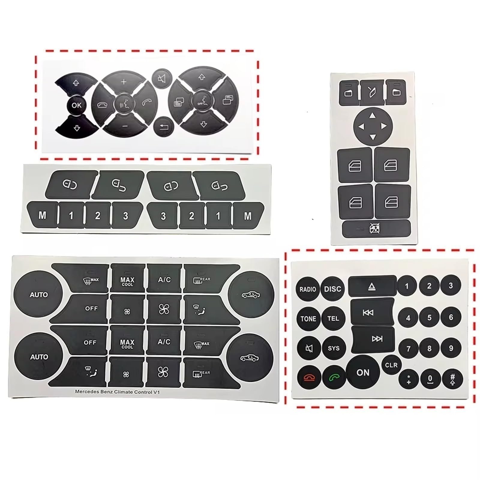 EQAUHYB Auto Knopf Aufkleber Kompatibel Mit Benz Für C-Klasse W204 C180 C200 C220 C300 2007 2014 Auto Lenkrad Türschloss Fenster AC Knopf Reparatur Aufkleber Aufkleber(A) von EQAUHYB