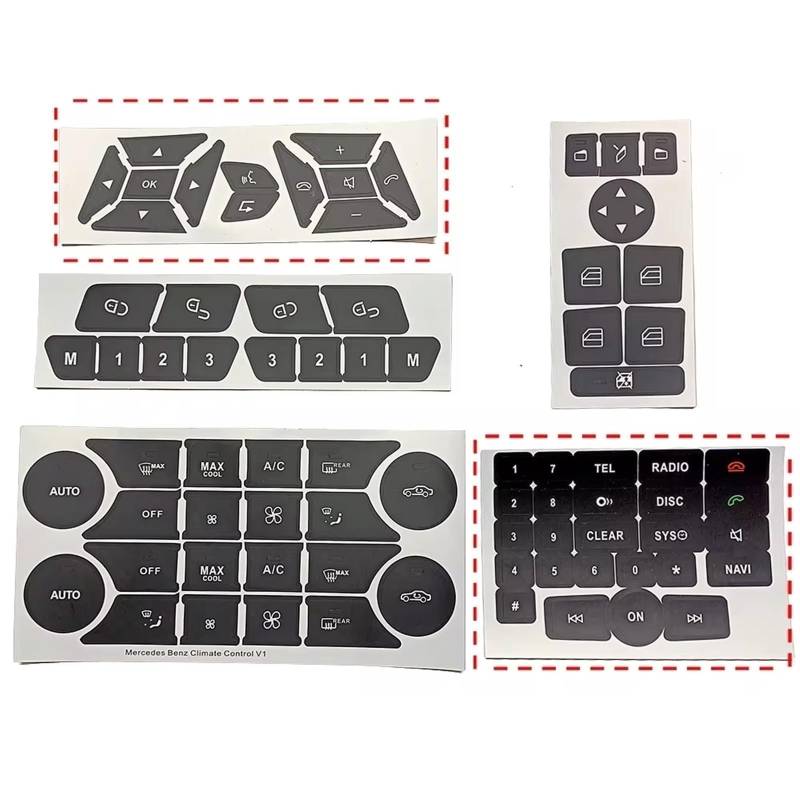 EQAUHYB Auto Knopf Aufkleber Kompatibel Mit Benz Für C-Klasse W204 C180 C200 C220 C300 2007 2014 Auto Lenkrad Türschloss Fenster AC Knopf Reparatur Aufkleber Aufkleber(B) von EQAUHYB