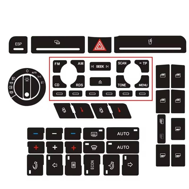EQAUHYB Auto Knopf Aufkleber Kompatibel Mit Für A4 B6 B7 Auto Für Radio Clima ESP Scheinwerferknopf Reparaturaufkleber Abgenutzter Knopfschalter Innenzubehör(B) von EQAUHYB