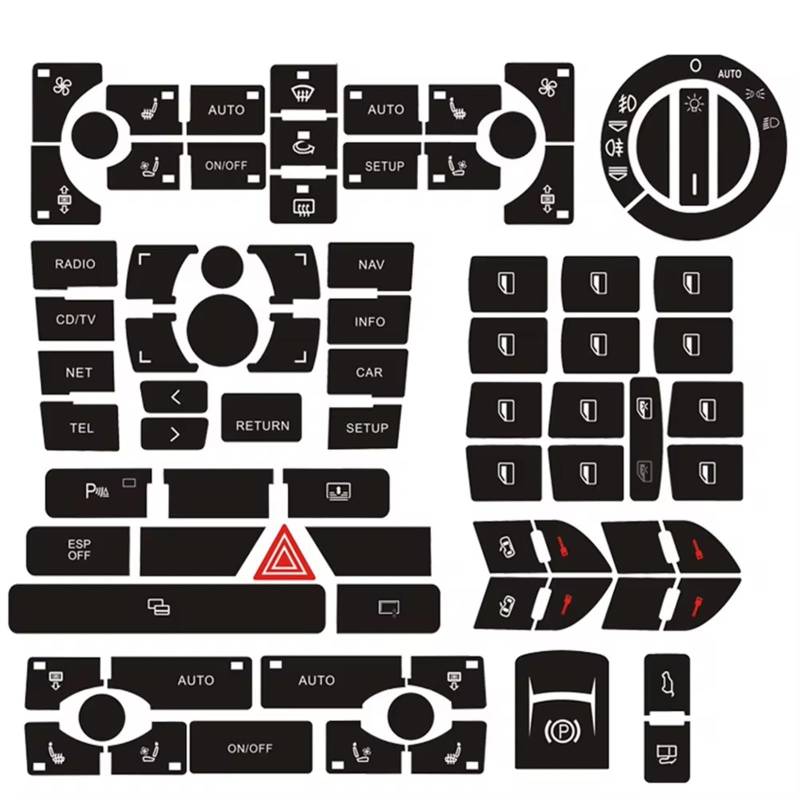 EQAUHYB Auto Knopf Aufkleber Kompatibel Mit Für A8 D3 2002 2003 2004 2005 2006 2007 2008 2009 Auto Klima-Bedienknopf Reparatur Aufkleber Aufkleber Abgenutzter Knopfschalter von EQAUHYB
