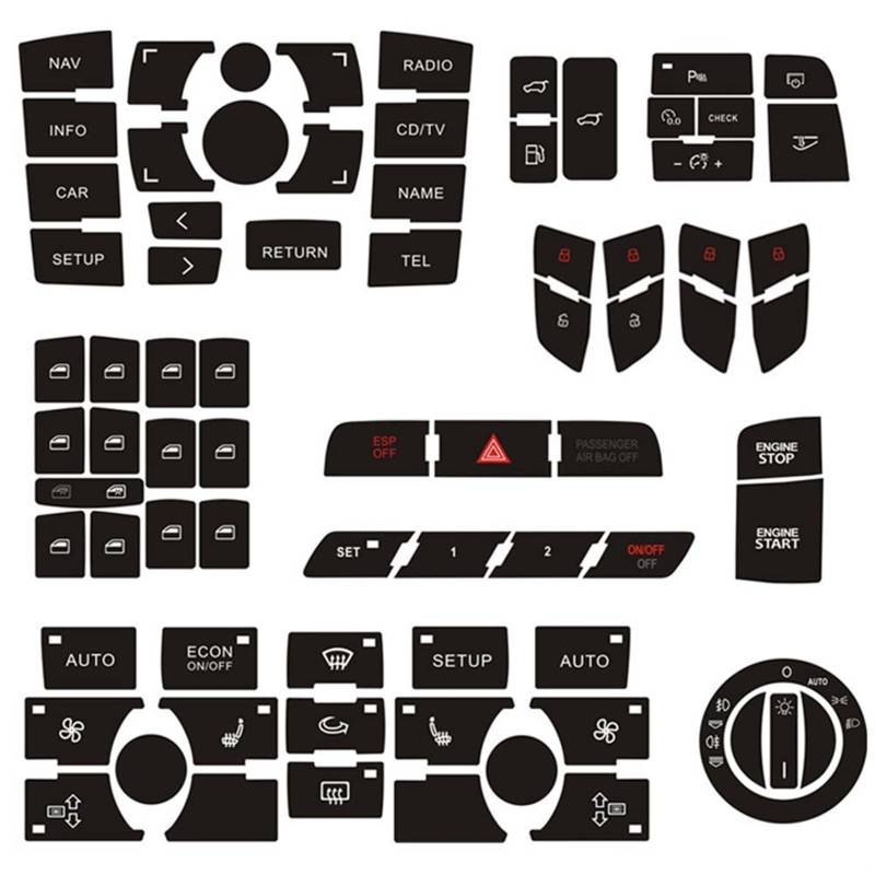 EQAUHYB Auto Knopf Aufkleber Kompatibel Mit Für Q7 2003 2004 2005 2006–2015 Für Radio Clima ESP Scheinwerferknopf Reparaturaufkleber Abgenutzter Knopfschalter Innenaufkleber von EQAUHYB