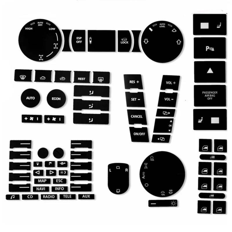 EQAUHYB Auto Knopf Aufkleber Kompatibel Mit VW Für Touareg 2004-2007 2009 Lenkrad Fenster Klima Abgenutzte Peeling Knöpfe Reparatur Aufkleber Abziehbilder Aufkleber Autozubehör von EQAUHYB