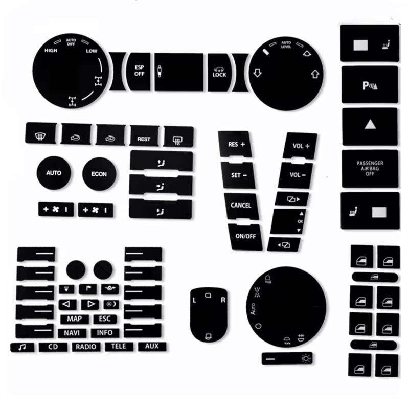 EQAUHYB Auto Knopf Aufkleber Kompatibel Mit VW Für Touareg 2005 2006-2009 Lenkrad A/C Fenster Klima Abgenutzte Peeling Knöpfe Reparatur Aufkleber Autozubehör von EQAUHYB