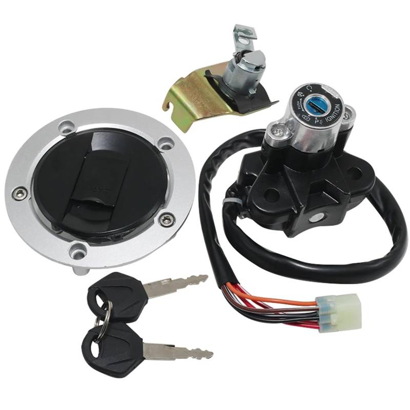 EQAUHYB Zündschalter Kompatibel Mit Suzuki Für GSXR750 2004 2005 Motorrad-Zündschlüsselschalter Tankdeckel-Schlüsselschloss-Kit-Abdeckung Motorradzubehör 37000-18870 von EQAUHYB