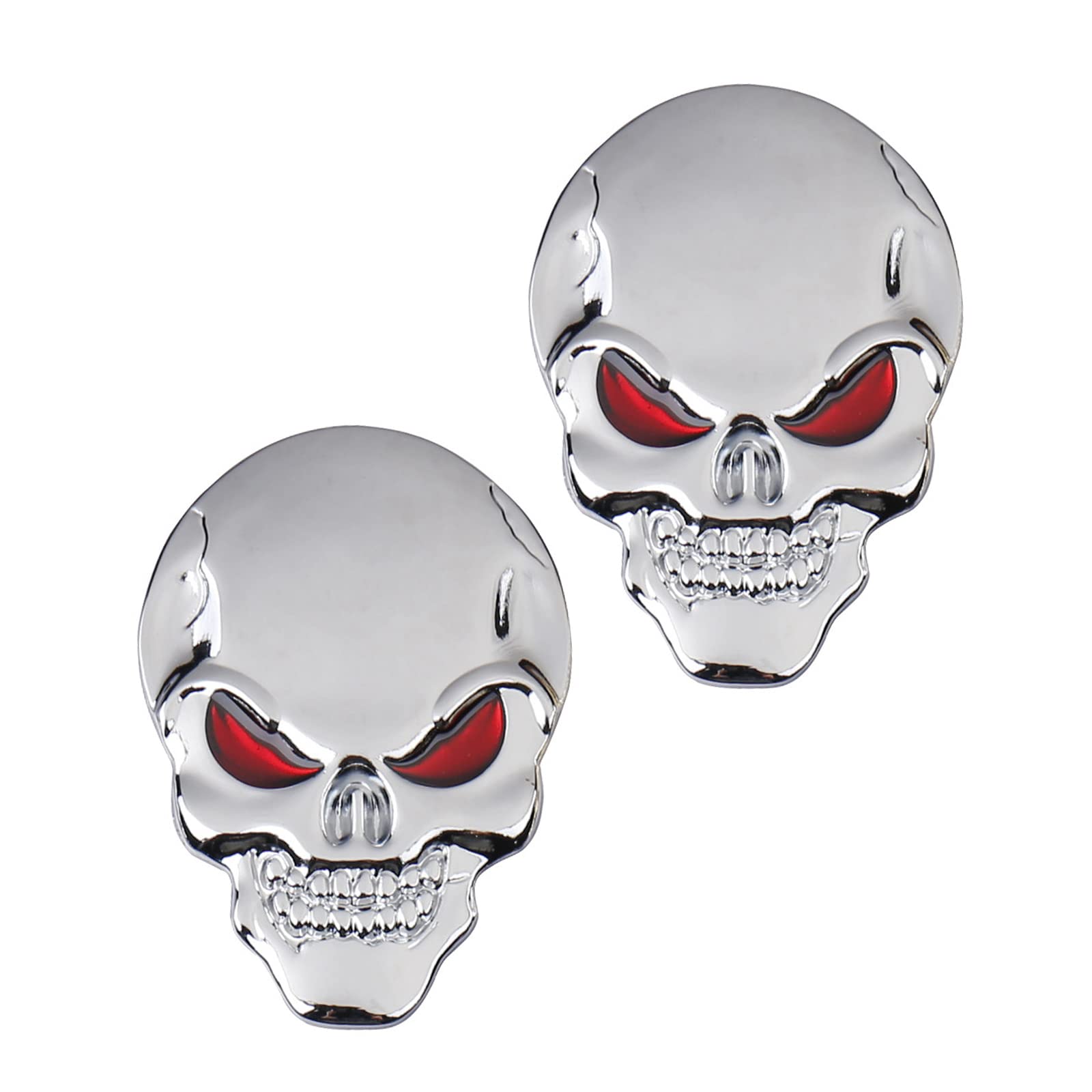 3D Metallschädel Autoaufkleber, 2 Pcs 3D Schädel Zink Legierung Metall Auto Aufkleber Schädel Emblem Abzeichen Auto Styling Aufkleber Zubehör für Auto Motorrad (Silber) von EQLEF