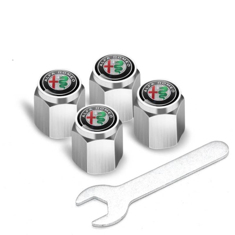 4Pcs Auto Legierung Reifenventil Ventilkappen, für Alfa Romeo Alfa Alfetta Spider Brera Matta Mito Stelvio Giulia Sportiva Luftabdeckungen Staubkappen Rostschutz stabilen Car Reifen Zubehör von EQLIFD