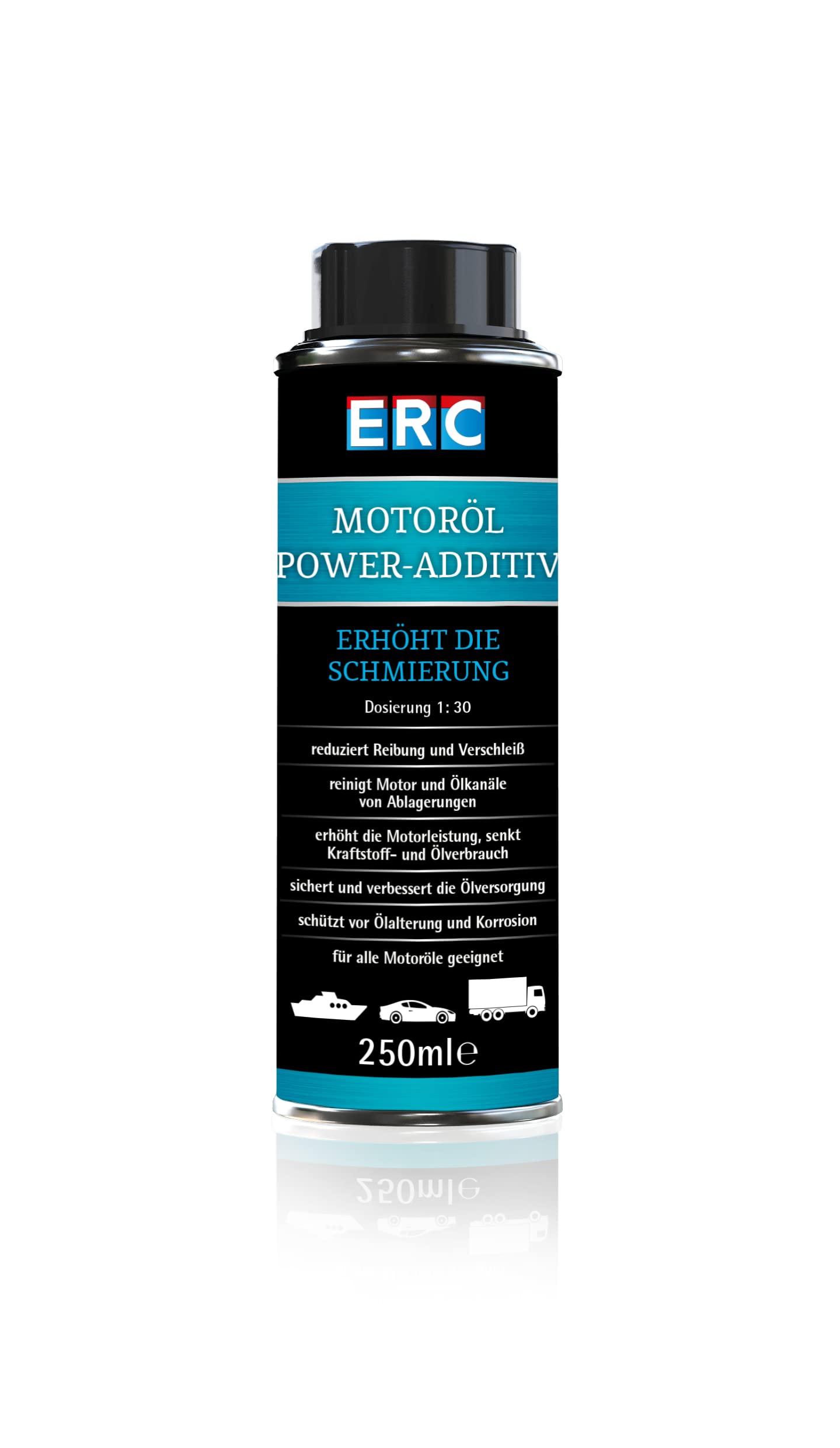 ERC Motoröl Power-Additiv 250ml Dose, reduziert Reibung, reinigt den Ölkreislauf und den Motor, für 6-8 Liter Motoröl von ERC