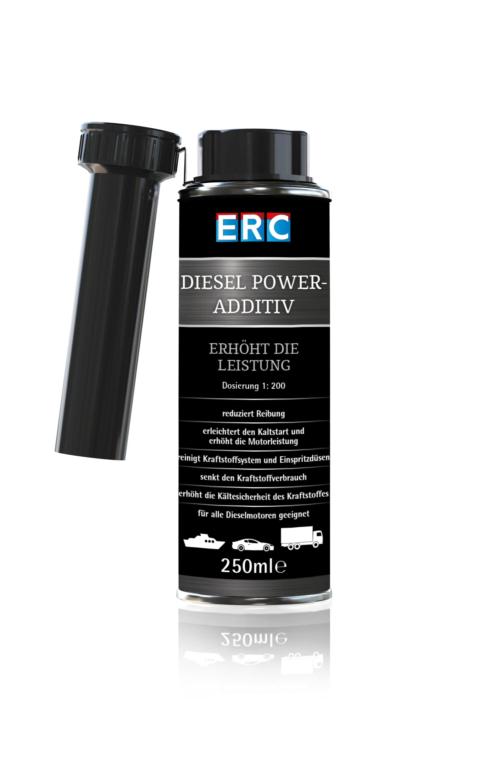 ERC Diesel Power-Additiv 250ml Dose für 40-60 Liter Diesel, mit Friction Modifier, Verbesserung der Beschleunigung von ERC