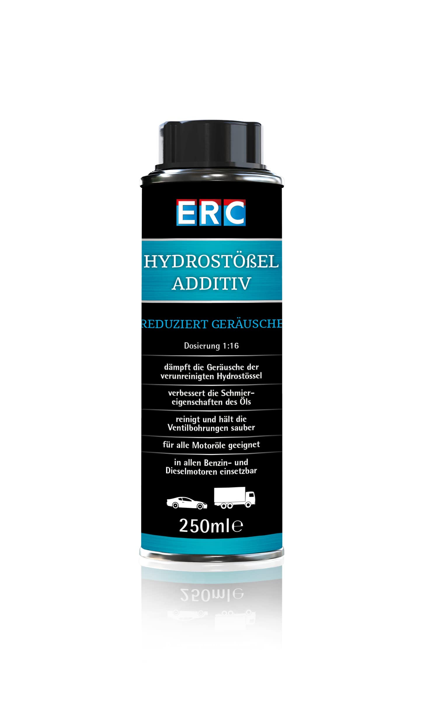 ERC Hydrostössel Additiv 250ml Dose, zur Reinigung von Hydrostösseln, reduziert Motorgeräusche, für 4 Liter Motoröl von ERC