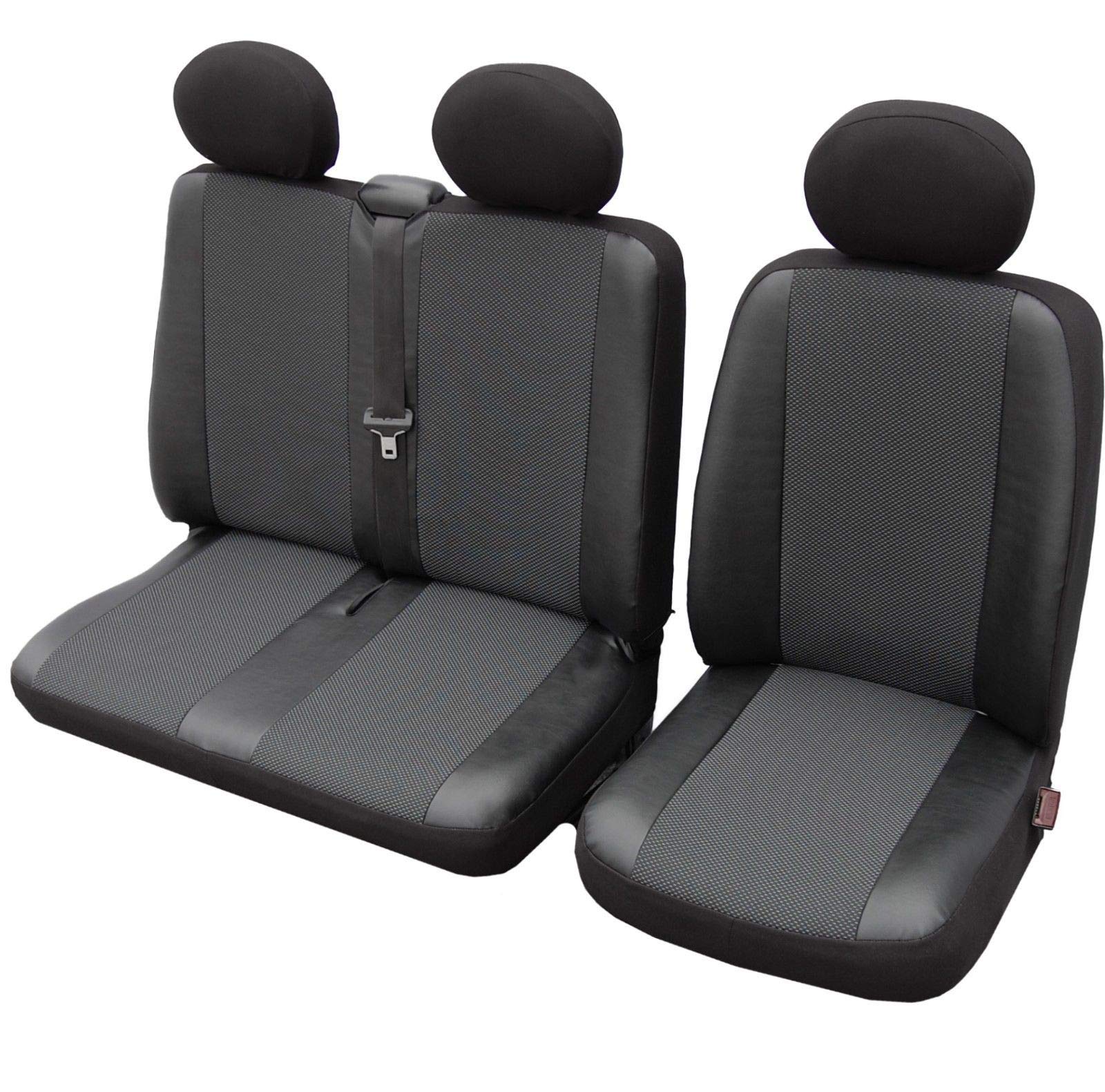 ERJOT Autositzbezüge Sitzbezüge Maßgefertigte Elegance Sitzbezug Fahrersitz + 2er Beifahrersitzbank kompatibel mit VW T5 Schwarz+Grau von ERJOT