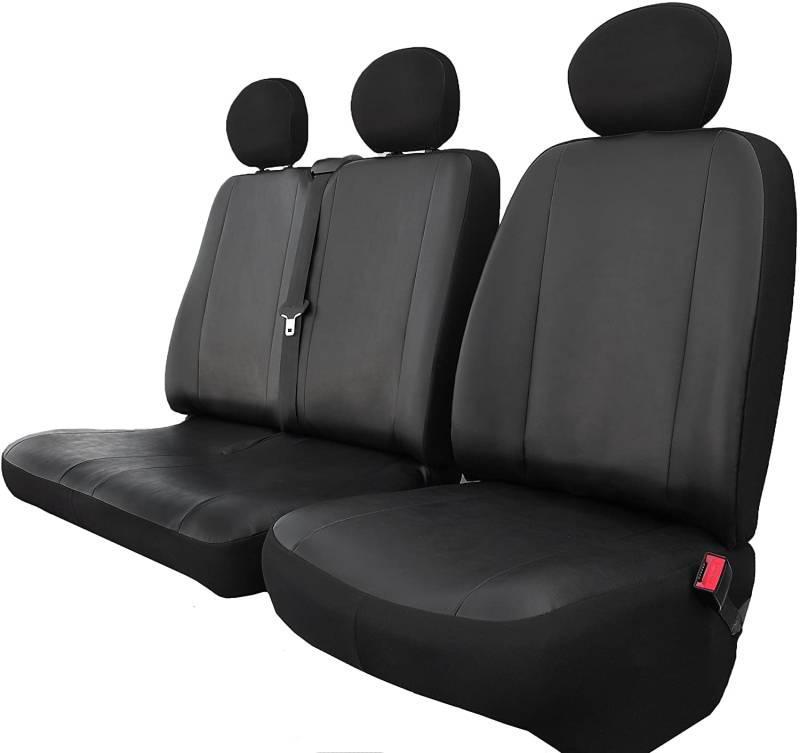 ERJOT Autositzbezüge Sitzbezüge kompatibel mit VW Crafter II 2+1 (2016 -) maßgefertigte Bus (Sitzbezüge für Fahrersitz und Doppelbank Vorne) Kunstleder Schonbezüge in Schwarz von ERJOT