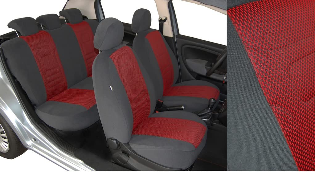 ERJOT Komplett Set Stripes Rot Universal Autositzbezüge Sitzbezüge Schonbezüge mit Airbag System (Rot) Velour Polyester von ERJOT