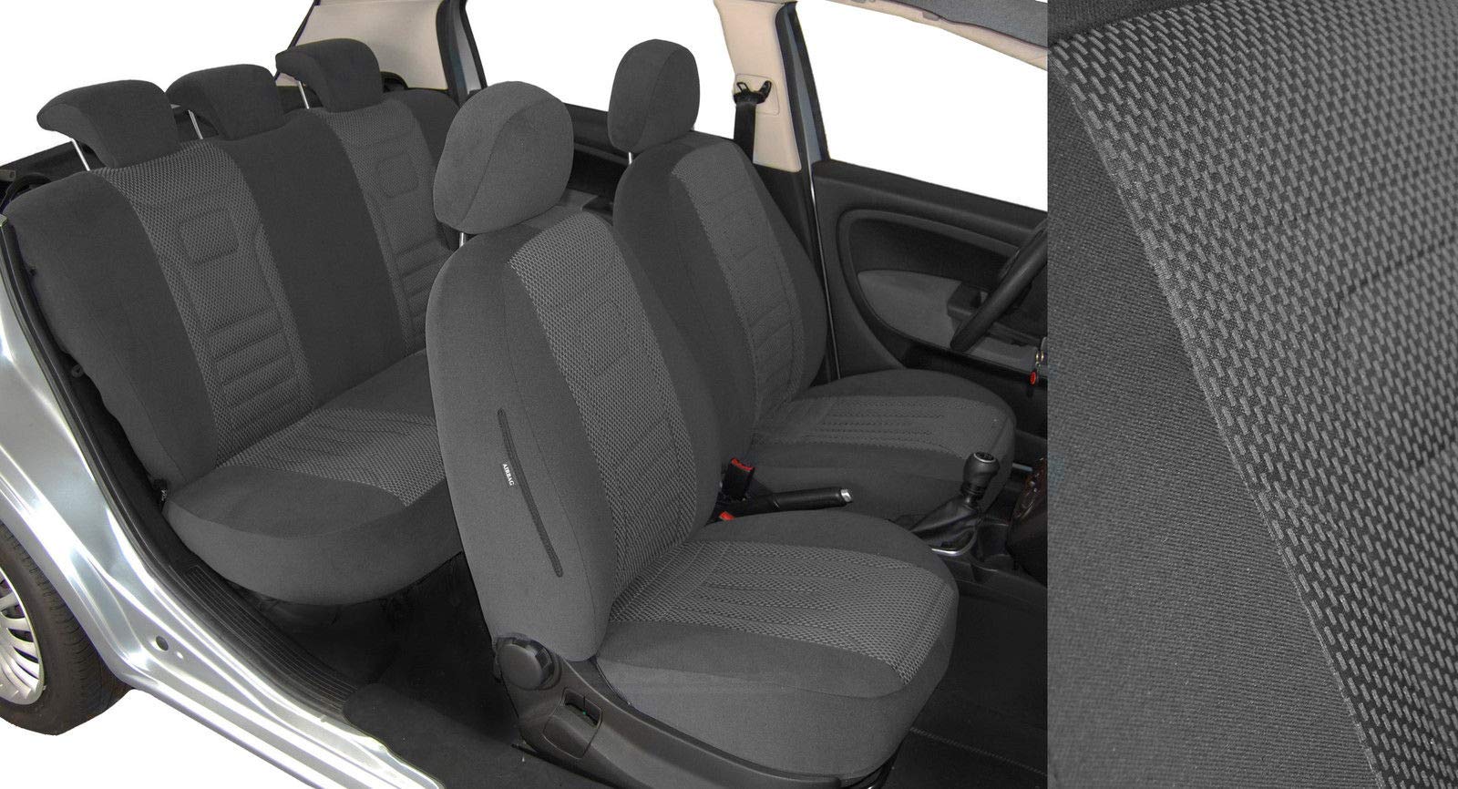 ERJOT Velours Passgenau Autositzbezüge kompatibel mit VW Caddy III Maßgefertigt Sitzbezüge Grau Stripes Schonbezüge von ERJOT