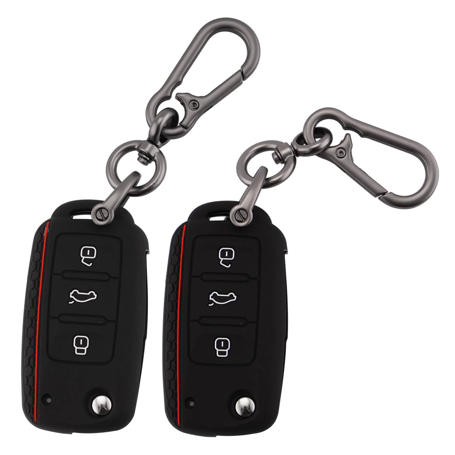 ERMWALR Auto-Schlüsselanhänger-Abdeckung mit Schlüsselanhänger für VW, 3 Tasten, Schlüsselgehäuse, passend für VW Volkswagen Tiguan Passat Golf Polo Beetle Jetta Touran Scirocco, 2 Stück (Vlw-3S-BB) von ERMWALR