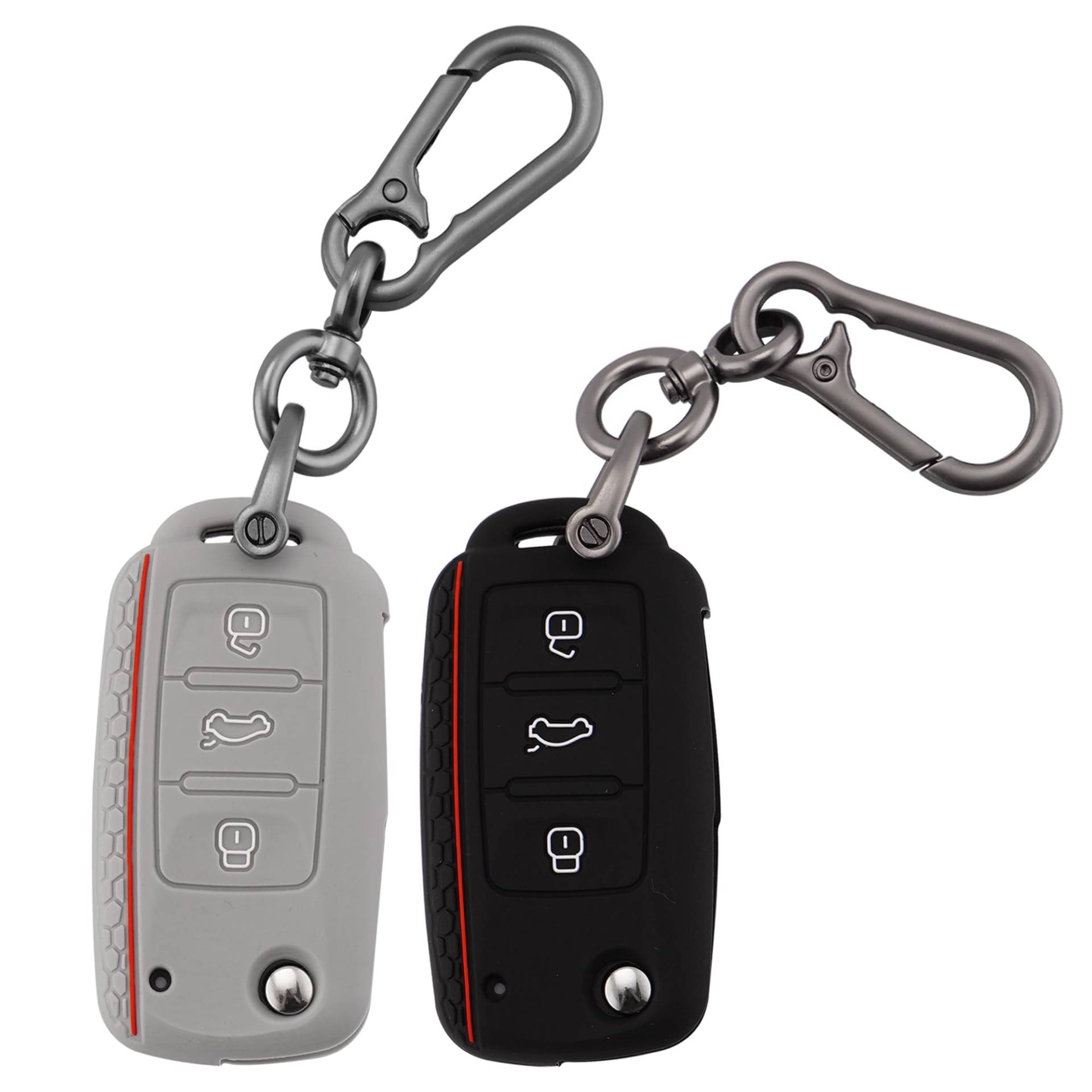 ERMWALR Auto-Schlüsselanhänger-Abdeckung mit Schlüsselanhänger für VW, 3 Tasten, Silikon-Schlüsselgehäuse, passend für VW Volkswagen Tiguan Passat Golf Polo Beetle Jetta Touran, 2 Stück (Vlw-3S-BG) von ERMWALR