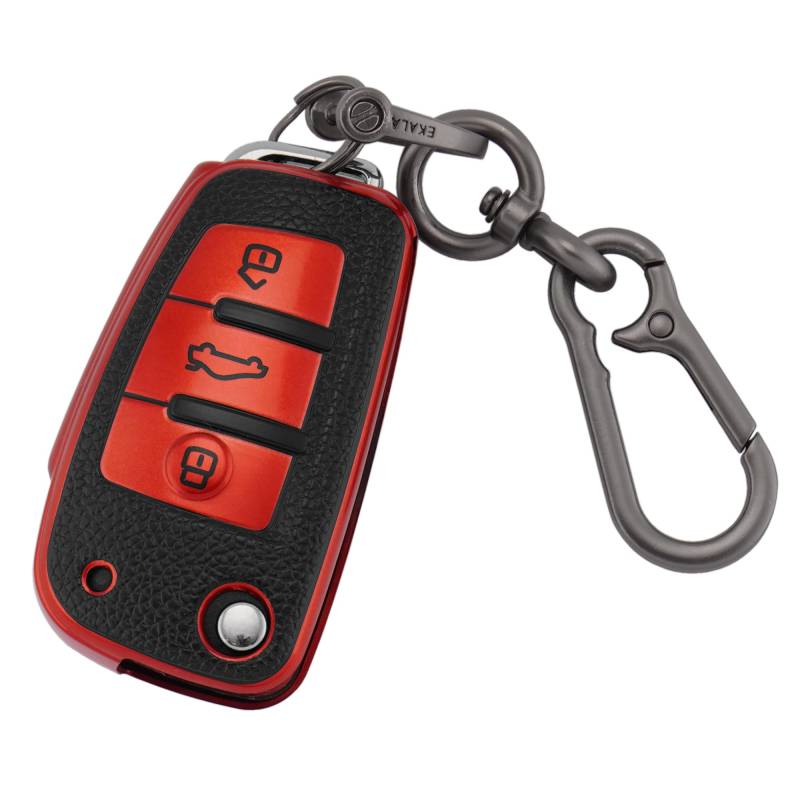ERMWALR Autoschlüssel-Vollhülle für Audi mit Schlüsselanhänger, 3 Tasten, Schlüsselhülle aus Leder und TPU, passend für Audi A1, A3, A4, A6, A8, Q3, Q7, S3, S6, RS3, RS6, R8, TT, TTS (PW-Ad-3-R) von ERMWALR