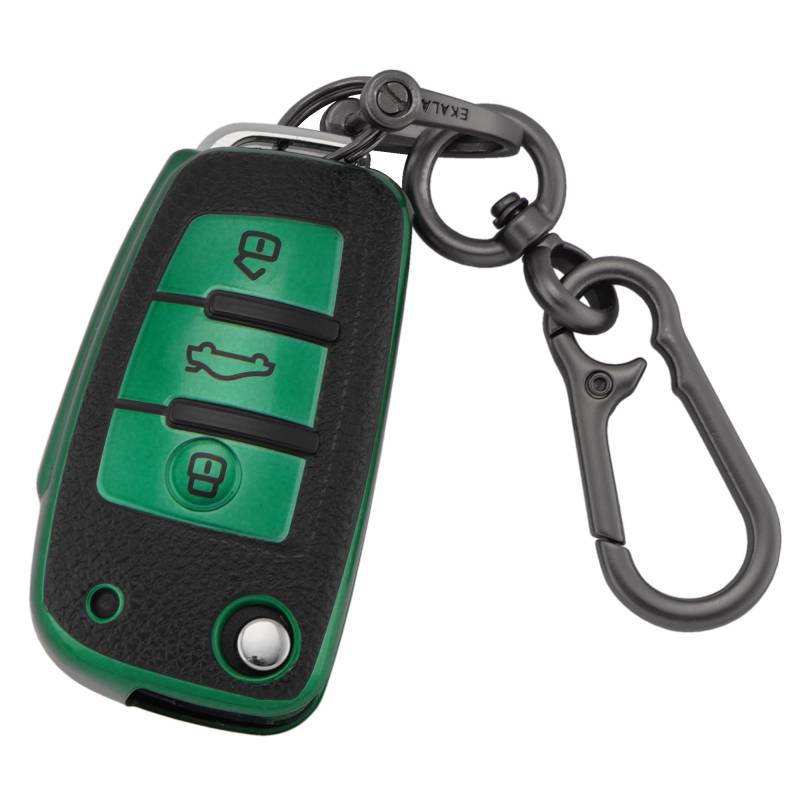 ERMWALR Autoschlüssel-Vollhülle für Audi mit Schlüsselanhänger, 3 Tasten, Schlüsselhülle aus Leder und TPU, passend für Audi A1, A3, A4, A6, A8, Q3, Q7, S3, S6, RS3, RS6, R8, TT, TTS (PW-Ad-3-N) von ERMWALR