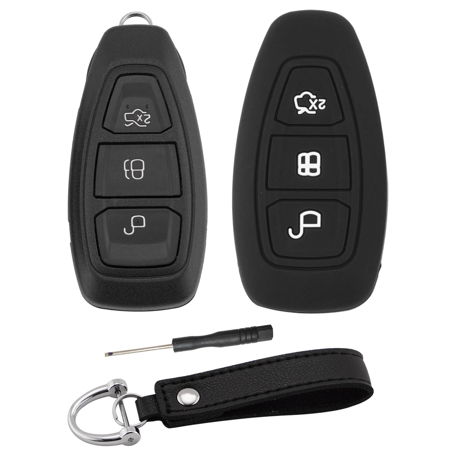 ERMWALR Autoschlüsselgehäuse & Schlüsselhülle mit Schlüsselanhänger für Ford, 3-Tasten-Schlüsselanhänger-Hülle, passend für Ford Fiesta Focus Kuga C-Max Grand C-Max Galaxy B-Max S-Max (KG-Frd-3) von ERMWALR