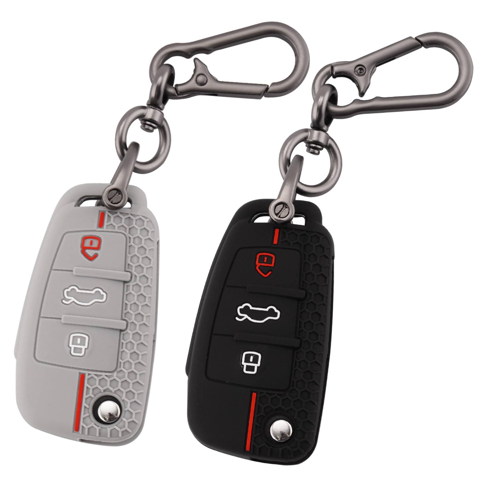 ERMWALR Autoschlüsselhülle für Audi mit Schlüsselanhänger, 3 Tasten, Silikon-Schlüsselschutzhülle, passend für Audi A1, A3, A4, A6, A8, Q2, Q3, Q7, S3, S6, RS3, RS6, R8, TT, TTS, 2 Stück (Ad-3-BG) von ERMWALR