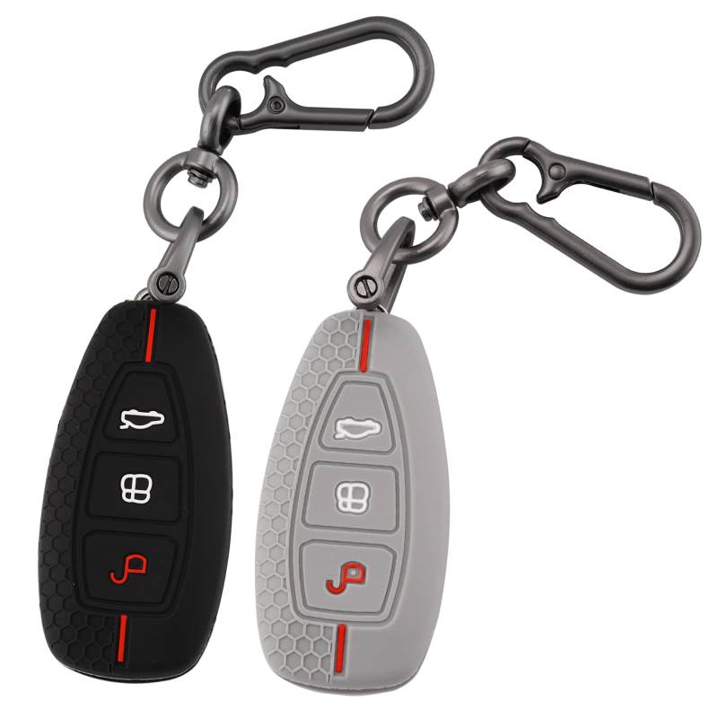 ERMWALR 2 Stück Autoschlüsselhülle kompatibel mit Ford 3-Tasten-Fiesta Focus C-Max Galaxy B-Max Grand C-Max Kuga Mondeo S-Max Smart Auto-Fernbedienungs-Schlüsselanhänger-Hülle (Frd-3-BG) von ERMWALR