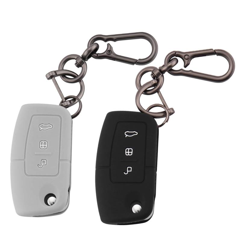 ERMWALR Autoschlüsselhüllen, Schlüsselanhänger, kompatibel mit Ford 3-Tasten, Focus, Fiesta, Galaxy, Kuga, C-Max, S-Max, Mondeo, MK4, klappbarer Schlüsselanhänger, 2 Stück (Frd-3F-BG) von ERMWALR