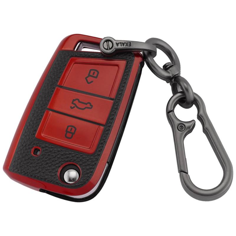 ERMWALR für VW-Schlüsselanhänger-Abdeckung mit Schlüsselanhänger, 3 Tasten, Schlüsselhülle aus Leder und TPU, passend für Volkswagen Golf 7 Polo MK6 Jetta Tiguan Skoda Seat (PW-Vlw-3B-R) von ERMWALR