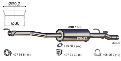 Ernst Mittelschalldämpfer [Hersteller-Nr. 390156] für Mercedes-Benz von ERNST