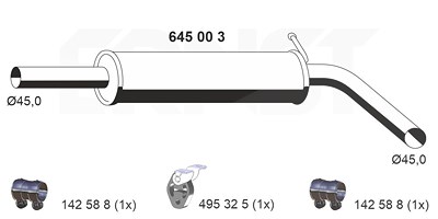 Ernst Mittelschalldämpfer [Hersteller-Nr. 645003] für Seat, Skoda, VW von ERNST