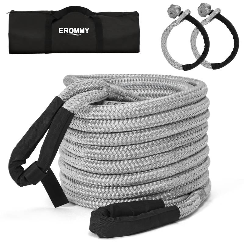 EROMMY Abschleppseil Pkw 2,2CM x 6M,Bruchlast 11.2T mit 2 Softschäkel und Tragetasche,100% Nylon N66 mit 12 Litzen,für LKW Jeep ATV UTV Traktor Straßenrettung（Grau von EROMMY