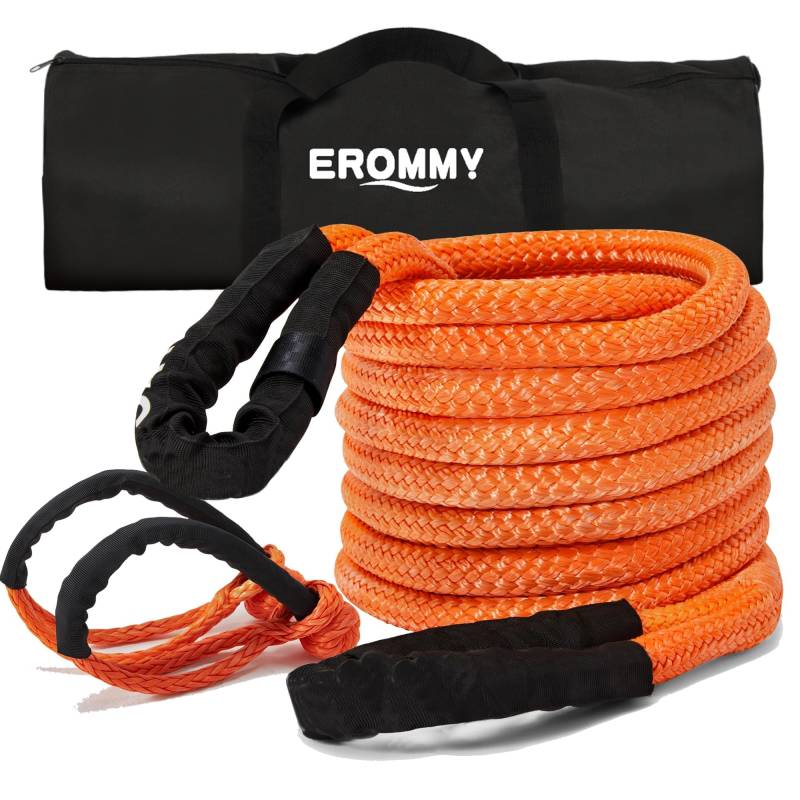 EROMMY Abschleppseil Pkw 2,2CM x 6M,Bruchlast 11.2T mit 2 Softschäkel und Tragetasche,100% Nylon N66 mit 12 Litzen,für LKW Jeep ATV UTV Traktor Straßenrettung（Orange von EROMMY