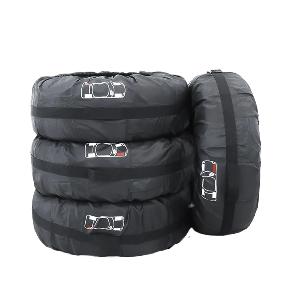 Universelle Auto-Ersatzreifenabdeckung, Polyester, Aufbewahrungstaschen, Fahrzeug-Reifenzubehör, staubdichter Radschutz (4 Stück, schwarz, 48,3–55,9 cm) von ERQIAO