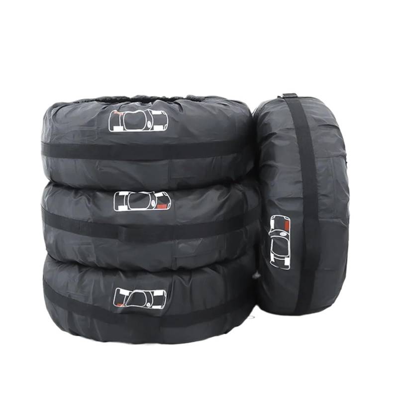 Universelle Auto-Ersatzreifenabdeckung, Polyester, Aufbewahrungstaschen, Fahrzeug-Reifenzubehör, staubdichter Radschutz (4 Stück, schwarz, 48,3–55,9 cm) von ERQIAO