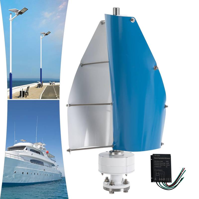 Windkraftanlage, ERnonde 500W-Windturbine Vertikalachsen Windgenerator mit 2 Blatte und Steuergerät, Windturbinengenerator Generator Kit, Windgeschwindigkeit 13m, Weniger als 62dB Geräusch von ERnonde