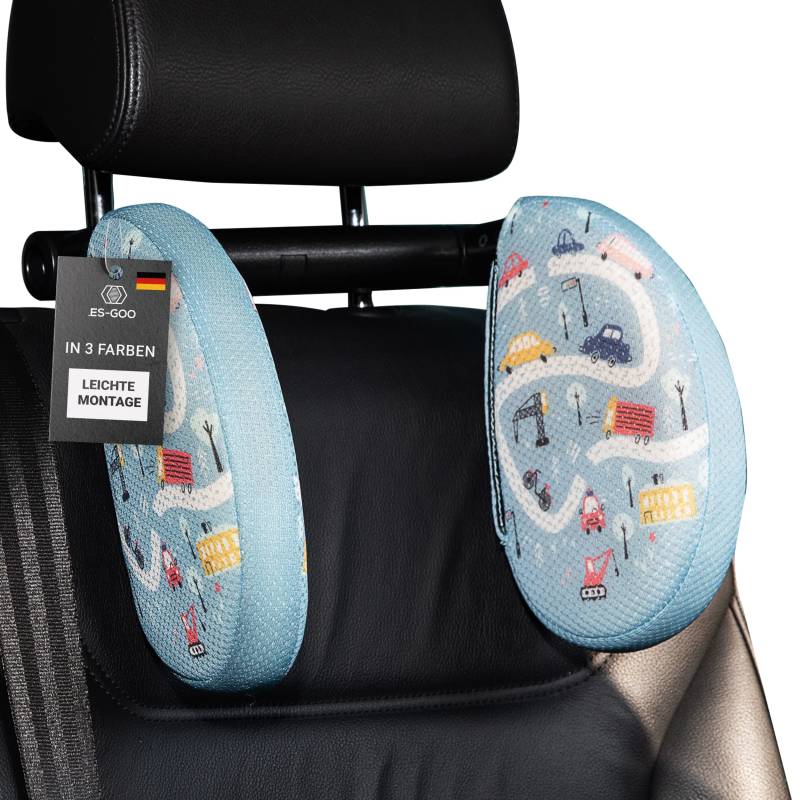 .ES-GOO Kopfstütze 2.0 Auto Kinder und Erwachsene [Installation ohne Werkzeug] Nackenstütze Auto Kinder Nackenkissen Verstellbar Blau von .ES-GOO