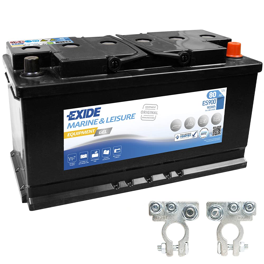 Gel Batterie ES 900 12V 80Ah Akku Exide inkl. Polklemmen Boot Solar Wohnmobil von ES900 + S12 Exide