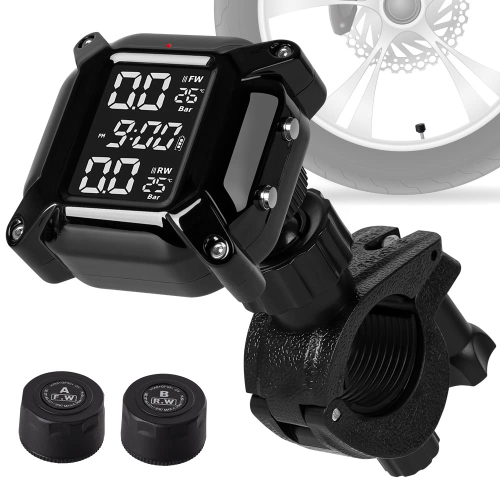ESLOYSUN Motorrad Drahtloses Reifendruckkontrollsystem, USB wiederaufladbares TPMS für Motorräder mit 2 externen Sensoren Digitales 1,5" LCD Display Auto Alarmsystem Anti-Off ESLOYSUN Motorrad Drahtloses Reifendruckkontrollsystem, USB wiederaufladbares TPMS für Motorräder mit 2 externen Sensoren Digitales 1,5" LCD Display Auto Alarmsystem Anti-Off von ESLOYSUN