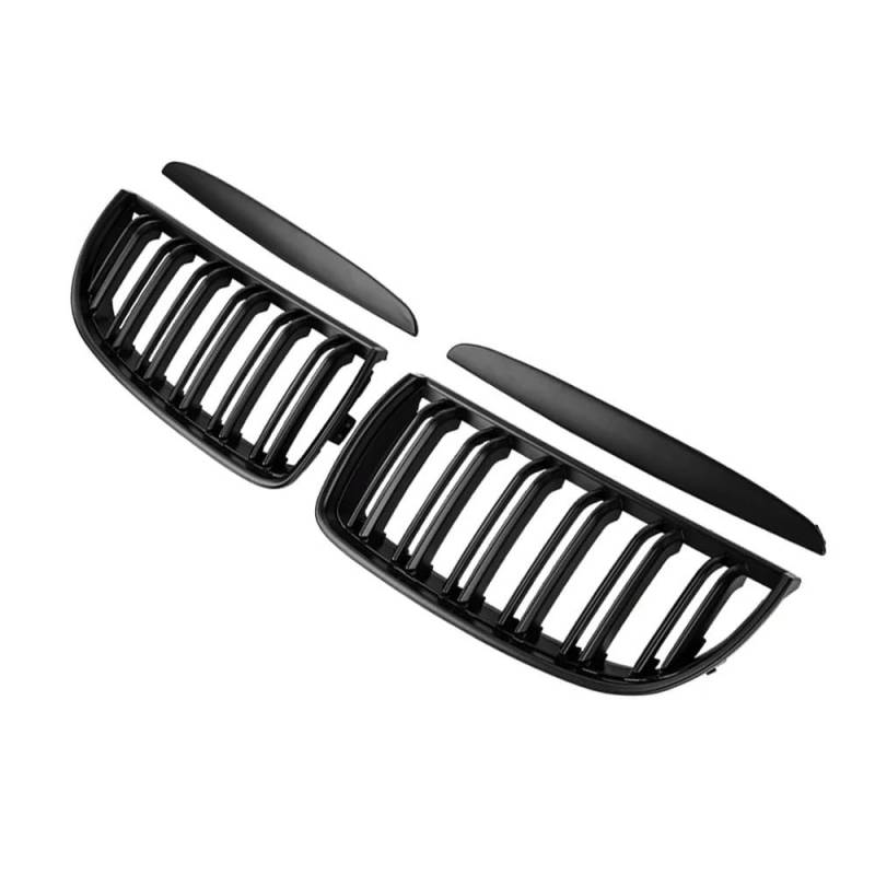 Kühlergrill Gitter Auto 2 Stück matt/glänzend schwarz Frontstoßstange Nierengitter Grill Haube Mesh Double Line für 3er E90 E91 2005 2006 2007 2008 Kühlergrill Auto Nieren von ESyem