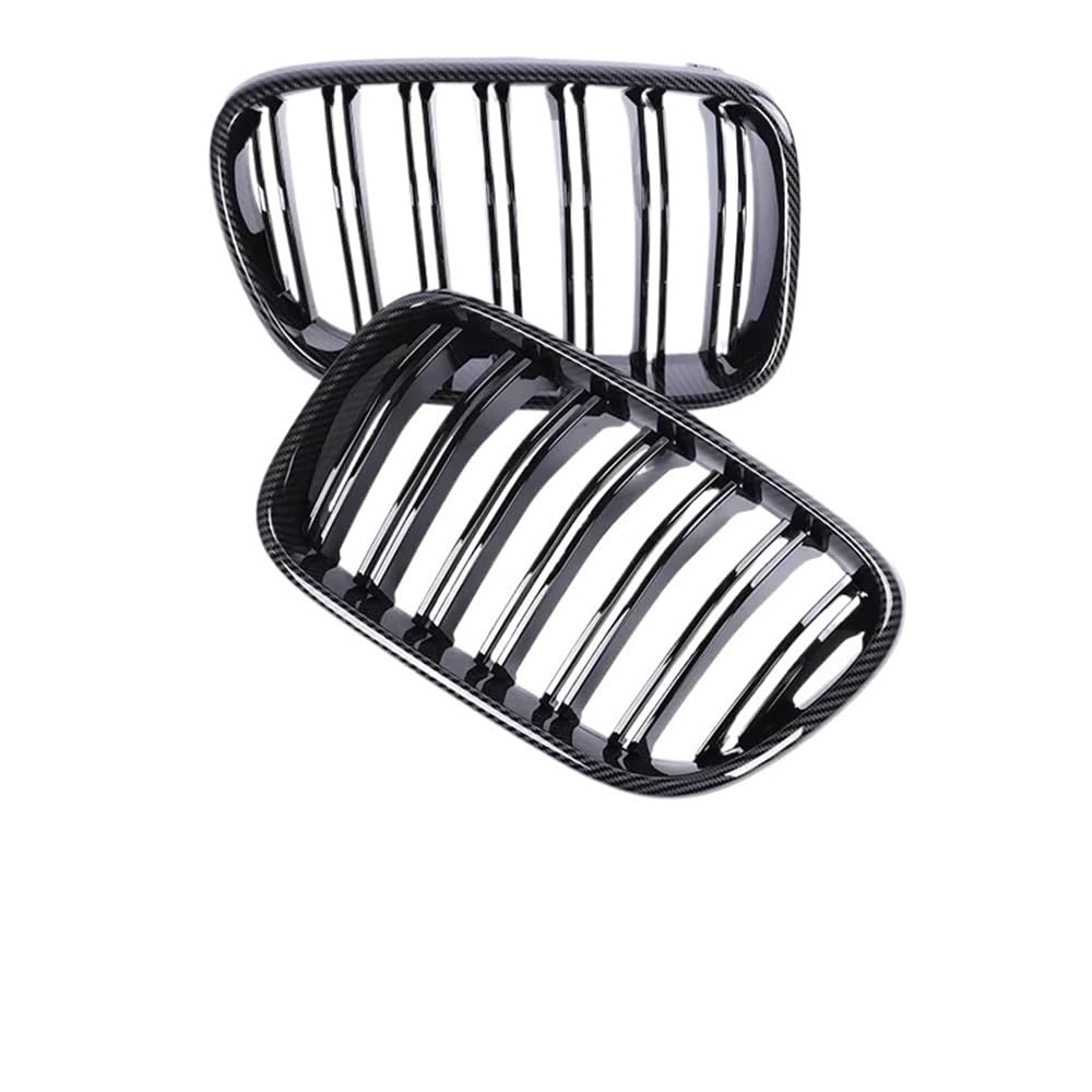 Kühlergrill Gitter Auto Doppelte Lamellen, verchromter Front-Nieren-Stoßfänger, Kohlefaser-Grill in glänzendem Schwarz, für X3 X4 F25 F26 2010–2013 Kühlergrill Auto Nieren von ESyem