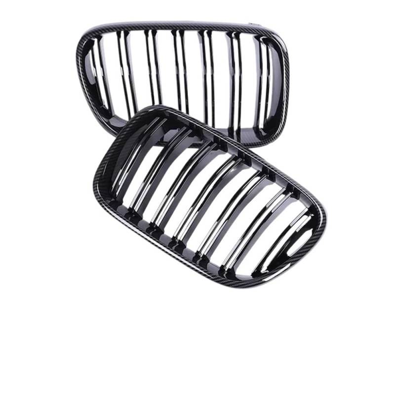 Kühlergrill Gitter Auto Doppelte Lamellen, verchromter Front-Nieren-Stoßfänger, Kohlefaser-Grill in glänzendem Schwarz, für X3 X4 F25 F26 2010–2013 Kühlergrill Auto Nieren von ESyem