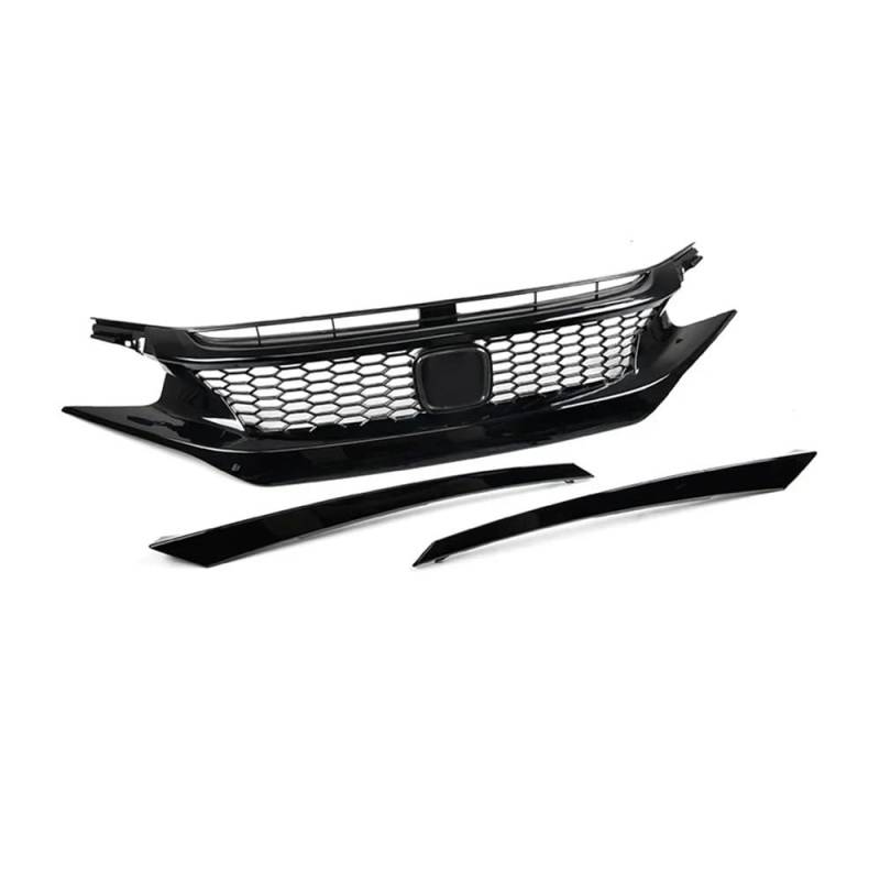 Kühlergrill Gitter Auto Glänzend schwarzes Mesh-Fronthaubengitter im JDM-CTR-Sportstil für Civic 2016–2019, 10. Generation, Ersatzteil, Karosserie-Set Kühlergrill Auto Nieren von ESyem