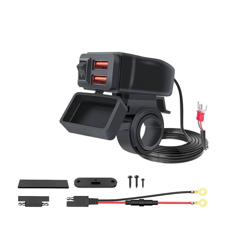 Motorrad Lenkerschalter Motorrad-Schnellladegerät 60W Lenker-Doppelsteckdose Mit Schalter Voltmeter 12V Netzteiladapter von ESyem