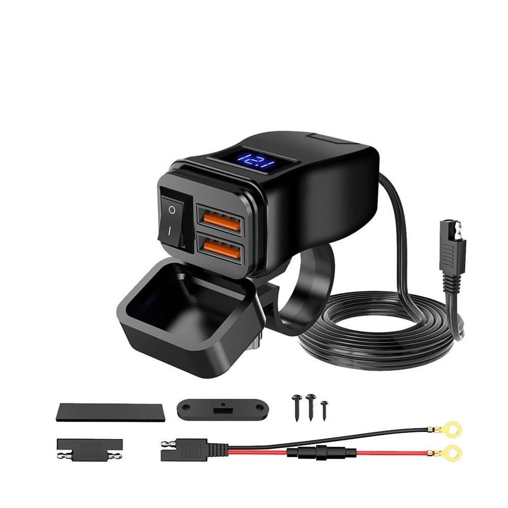 Motorrad Lenkerschalter Motorrad-Schnellladegerät 60W Lenker-Doppelsteckdose Mit Schalter Voltmeter 12V Netzteiladapter Motorrad Lenkerschalter Motorrad-Schnellladegerät 60W Lenker-Doppelsteckdose Mit Schalter Voltmeter 12V Netzteiladapter von ESyem