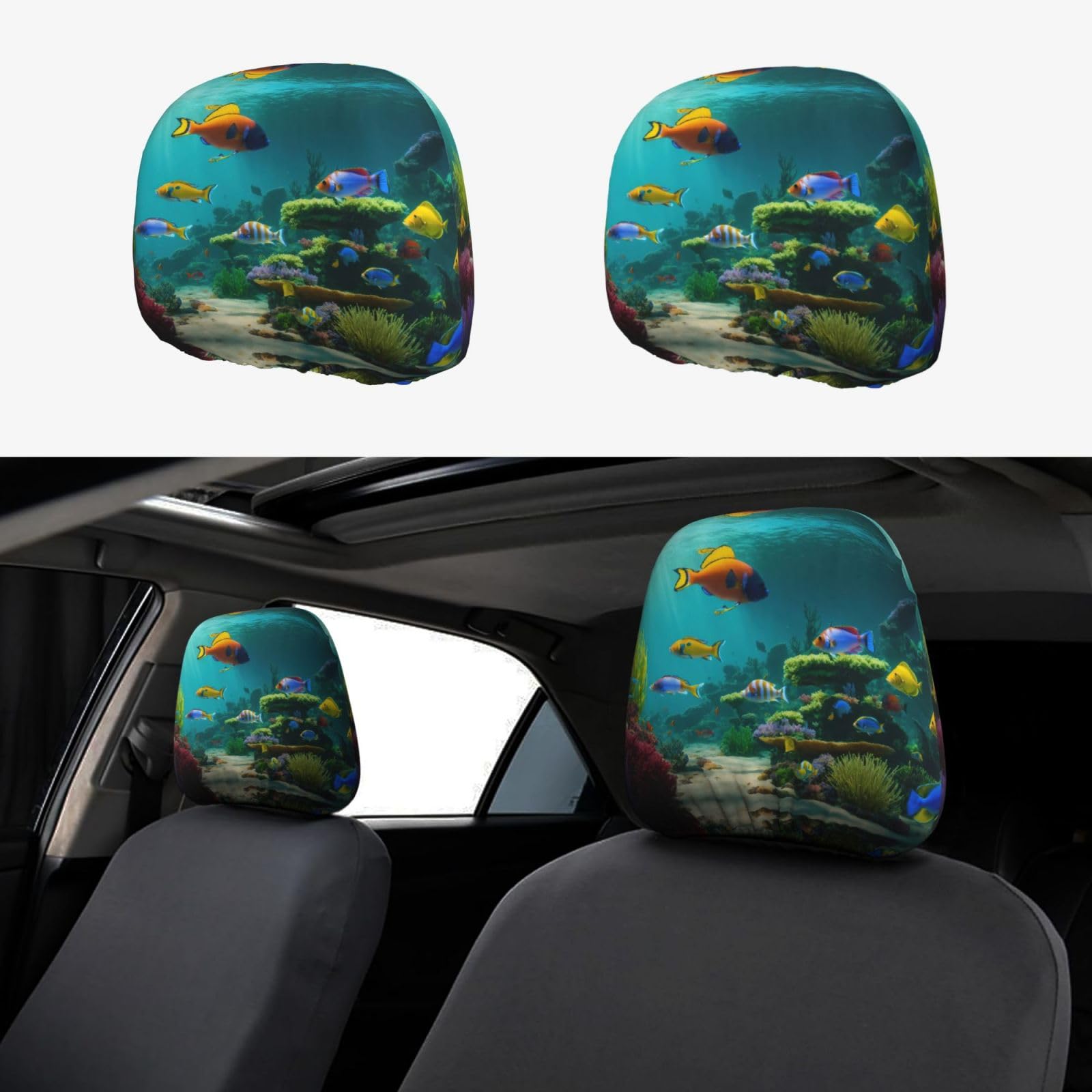 ETASUIOL Auto-Kopfstützenbezüge-Set mit süßem blauen Fisch-Druck, für stilvolle Fahrt ETASUIOL Auto-Kopfstützenbezüge-Set mit süßem blauen Fisch-Druck, für stilvolle Fahrt von ETASUIOL